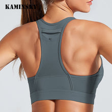 Load image into Gallery viewer, Kaminsky Fitness Top Pocket Women Workout High Elastic Fitness  Bra Tops Sports Top Gym Running Padded Athletic Women Clothes