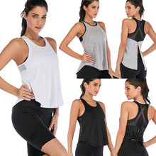 Load image into Gallery viewer, Women Tank Tops Solid Color Sports Tees Mesh Criss-cross Sleeveless Tee Running Gym Fitness Vest Back Split Knot Tank Top Vest