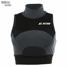 Load image into Gallery viewer, Sisterlinda Sexy Hollow Out Fitness Tank Top Bra Tees Fall Sleeveless Patchwork Turtleneck Cropped Top Letter Print Sportswear