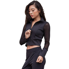 Load image into Gallery viewer, Helisopus Women 2019 Spring Summer Fitness Jackets Zipper Long Mesh Sleeve Jogger Thin Coat Black White Stylish Slim Crop Tops