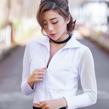 Load image into Gallery viewer, Helisopus Women 2019 Spring Summer Fitness Jackets Zipper Long Mesh Sleeve Jogger Thin Coat Black White Stylish Slim Crop Tops