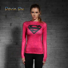 Load image into Gallery viewer, High quality Women T-shirt Bodys  Marvel costume Superman T Shirt Long Sleeve Girl Fitness Tights Compression tshirts