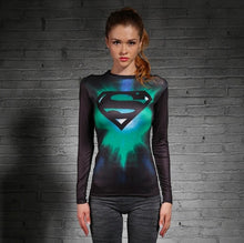 Load image into Gallery viewer, High quality Women T-shirt Bodys  Marvel costume Superman T Shirt Long Sleeve Girl Fitness Tights Compression tshirts