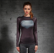 Load image into Gallery viewer, High quality Women T-shirt Bodys  Marvel costume Superman T Shirt Long Sleeve Girl Fitness Tights Compression tshirts