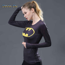 Load image into Gallery viewer, Women T-shirt Bodys  Marvel costume superman/batman T Shirt Long Sleeve Girl Fitness Tights Compression tshirts