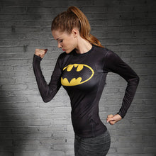 Load image into Gallery viewer, Women T-shirt Bodys  Marvel costume superman/batman T Shirt Long Sleeve Girl Fitness Tights Compression tshirts