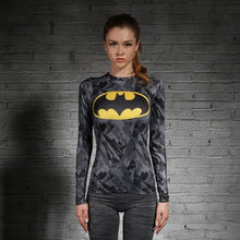 Load image into Gallery viewer, Women T-shirt Bodys  Marvel costume superman/batman T Shirt Long Sleeve Girl Fitness Tights Compression tshirts