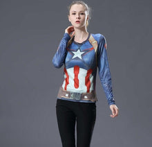 Load image into Gallery viewer, Women T-shirt Bodys  Marvel costume superman/batman T Shirt Long Sleeve Girl Fitness Tights Compression tshirts