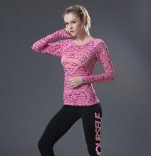 Load image into Gallery viewer, Women T-shirt Bodys  Marvel costume superman/batman T Shirt Long Sleeve Girl Fitness Tights Compression tshirts