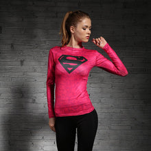 Load image into Gallery viewer, Women T-shirt Bodys  Marvel costume superman/batman T Shirt Long Sleeve Girl Fitness Tights Compression tshirts