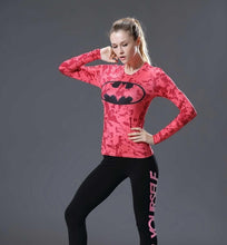 Load image into Gallery viewer, Women T-shirt Bodys  Marvel costume superman/batman T Shirt Long Sleeve Girl Fitness Tights Compression tshirts