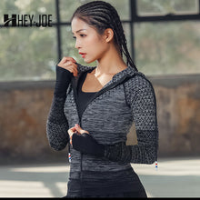 Load image into Gallery viewer, HEYJOE New Women Hooded Running Shirts  Breathable Sportswear Fitness Top Sports Clothing Workout Sports  Gym Jacket Tops