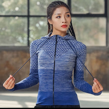 Load image into Gallery viewer, HEYJOE New Women Hooded Running Shirts  Breathable Sportswear Fitness Top Sports Clothing Workout Sports  Gym Jacket Tops
